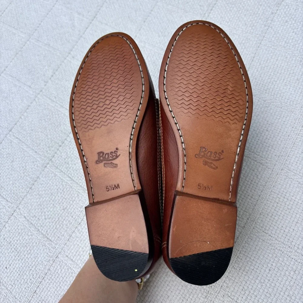 Women's 5.5 BASS Weejuns Vintage 1991 Olive Cognac Canvas Leather Penny Loafers